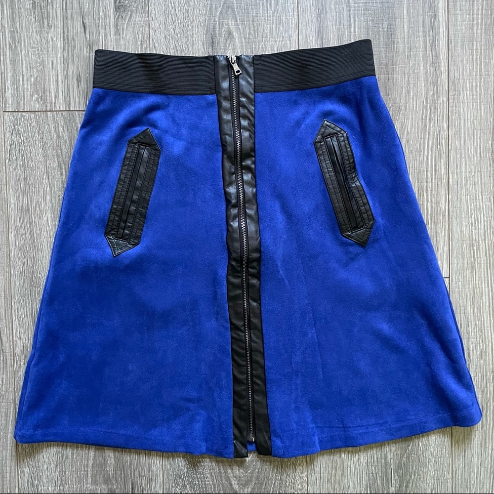 Eci New York Royal Blue & Black Suede Skirt